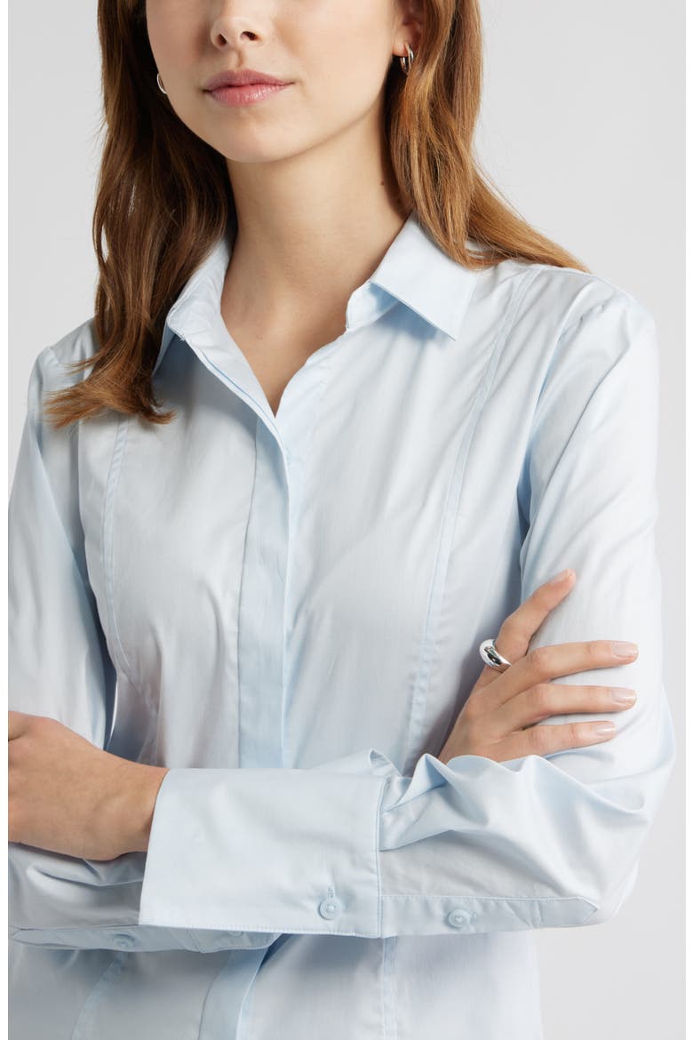 Seam Detail Split Back Stretch Cotton Poplin Shirt, Alternate, color, BLUE BREEZE