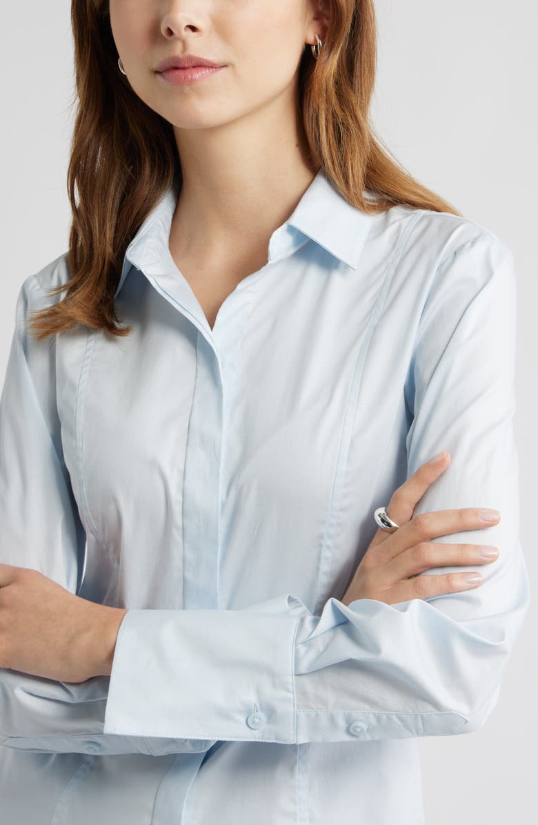 Open Edit Seam Detail Split Back Stretch Cotton Poplin Shirt, Alternate, color, Blue Breeze