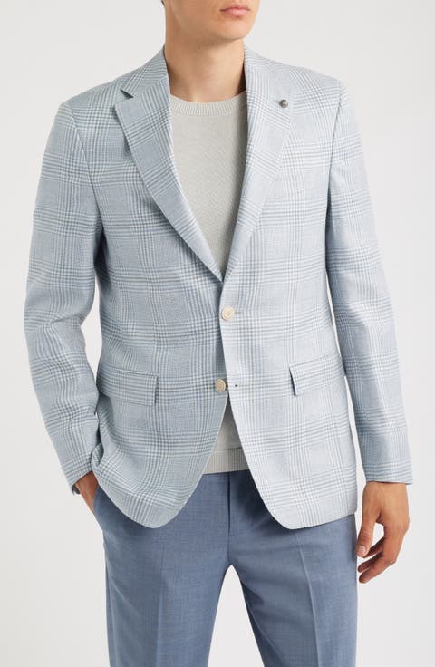 Midland Contemporary Fit Light Blue Check Wool & Silk Blend Sport Coat