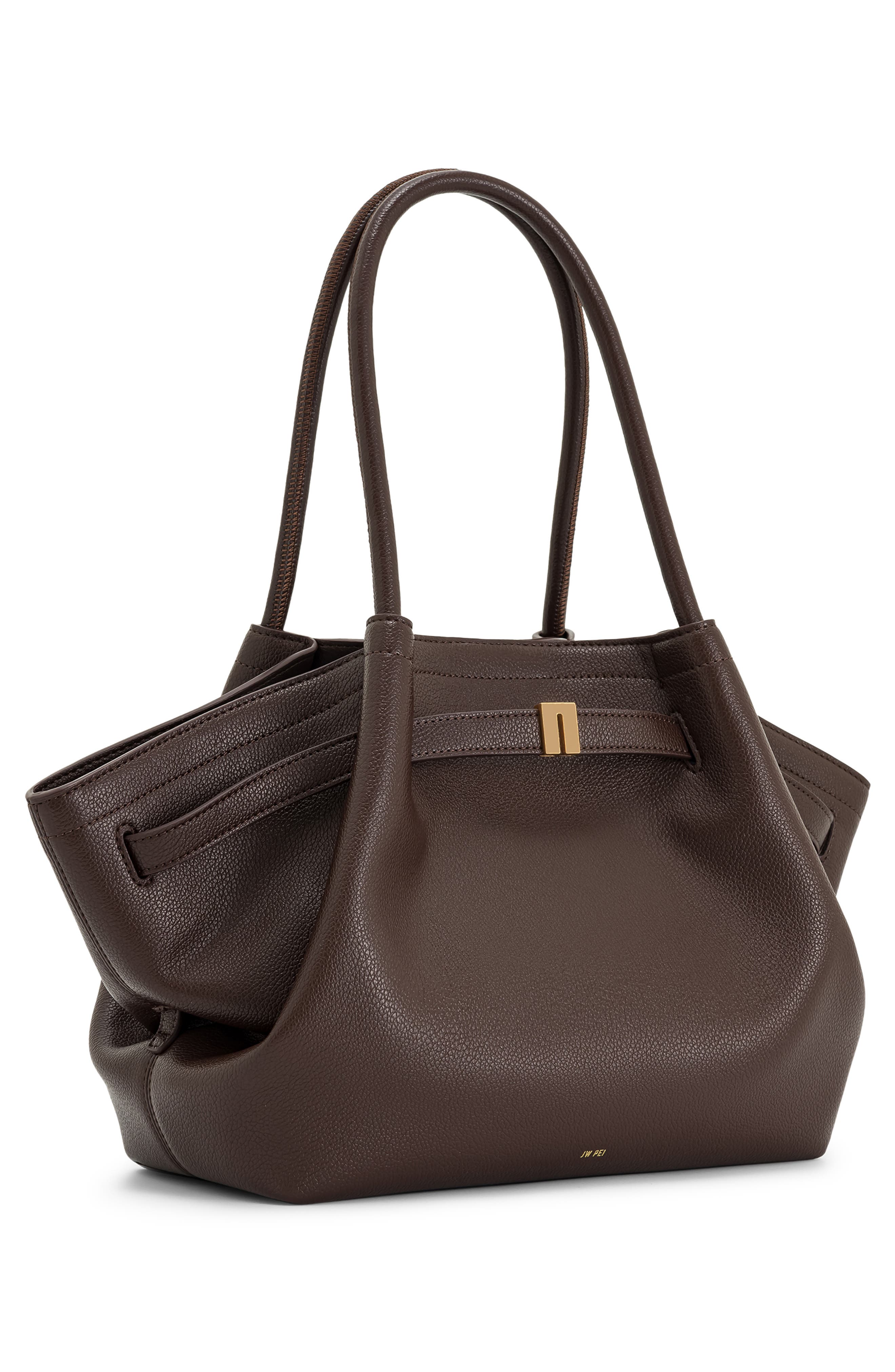 Medium Hana Faux Leather Tote, Alternate, color, DARK BROWN