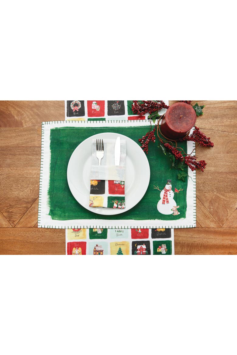 Alphabet Grid Printed 100% Cotton Christmas Table Runner 14" x 72", Alternate, color, Green