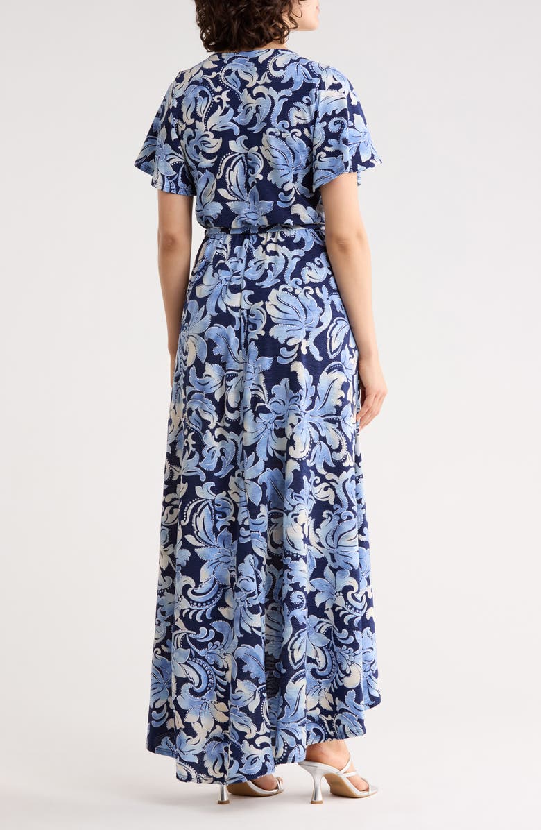 WEST K Floral Short Sleeve High-Low Maxi Dress, Alternate, color, Blue/ Navy Paisley