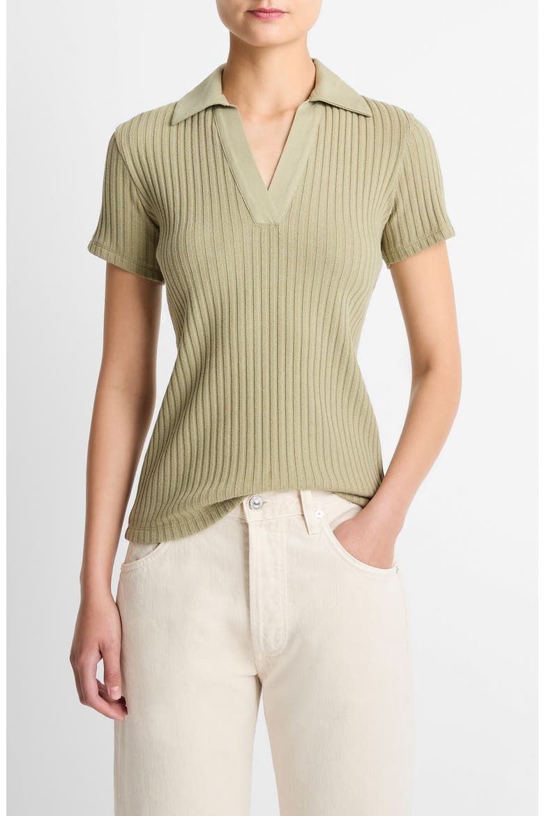 Johnny Collar Ribbed Top, Main, color, OLIVE STONE