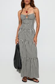 Princess Polly Avaleine Tiered Cotton Gingham Maxi Dress
