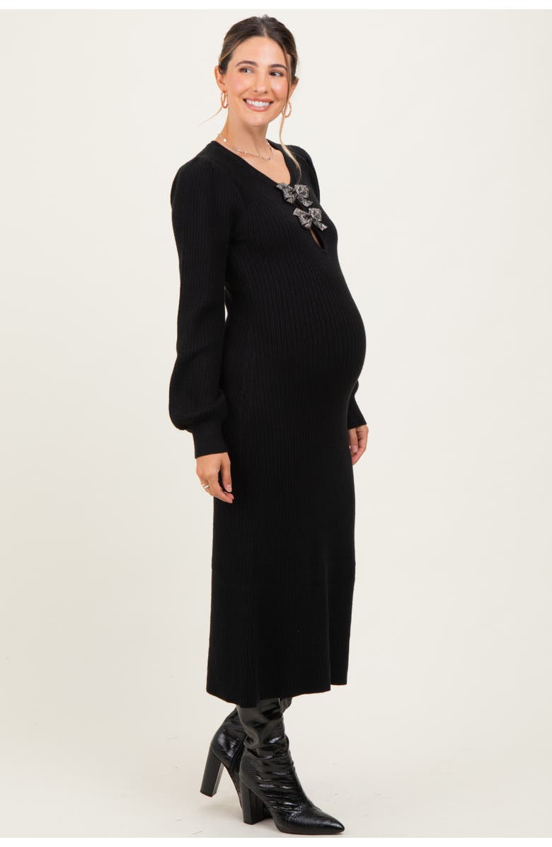 PinkBlush Ribbed Bow Detail Midi Sweater Dress, Alternate, color, Black