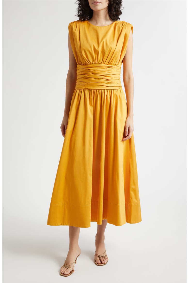 Evangeline Ruched A-Line Dress, Main, color, MARIGOLD