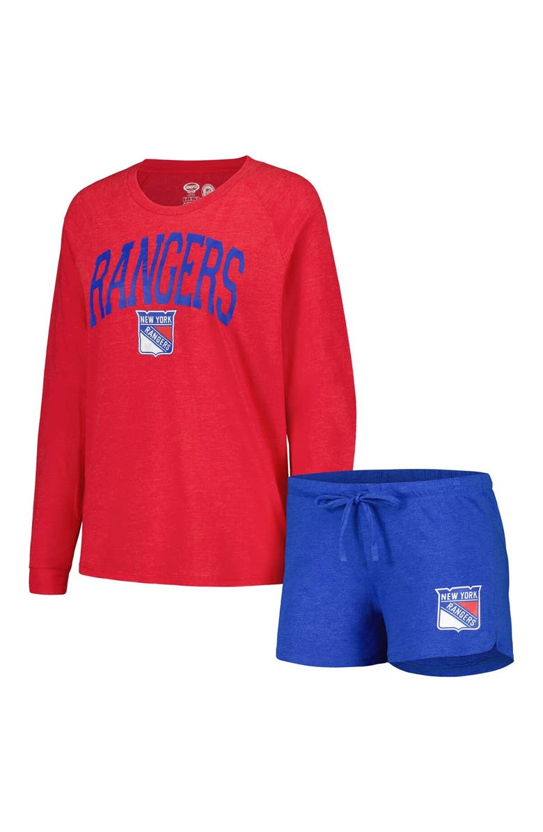 CONCEPTS SPORT Women's Concepts Sport Blue/Red New York Rangers Meter Knit Long Sleeve Raglan Top & Shorts Sleep Set, Main, color,