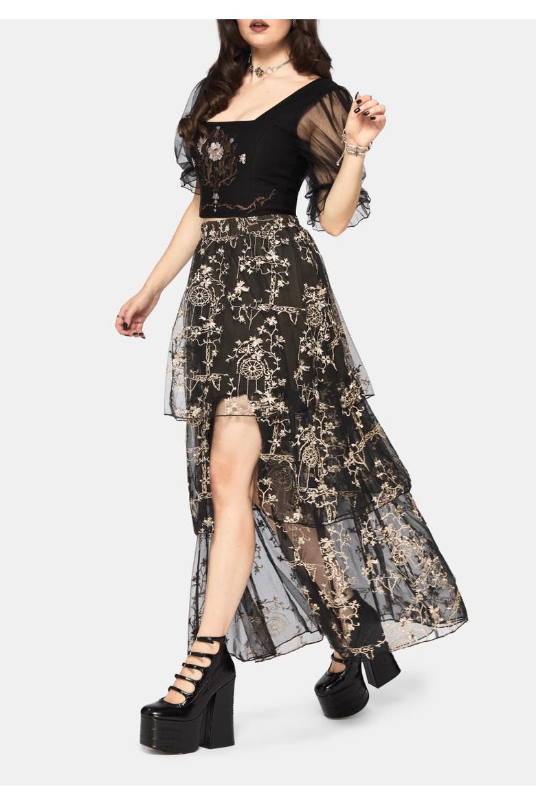 Stellar Vine Split Tiered Tulle Skirt, Alternate, color, Green