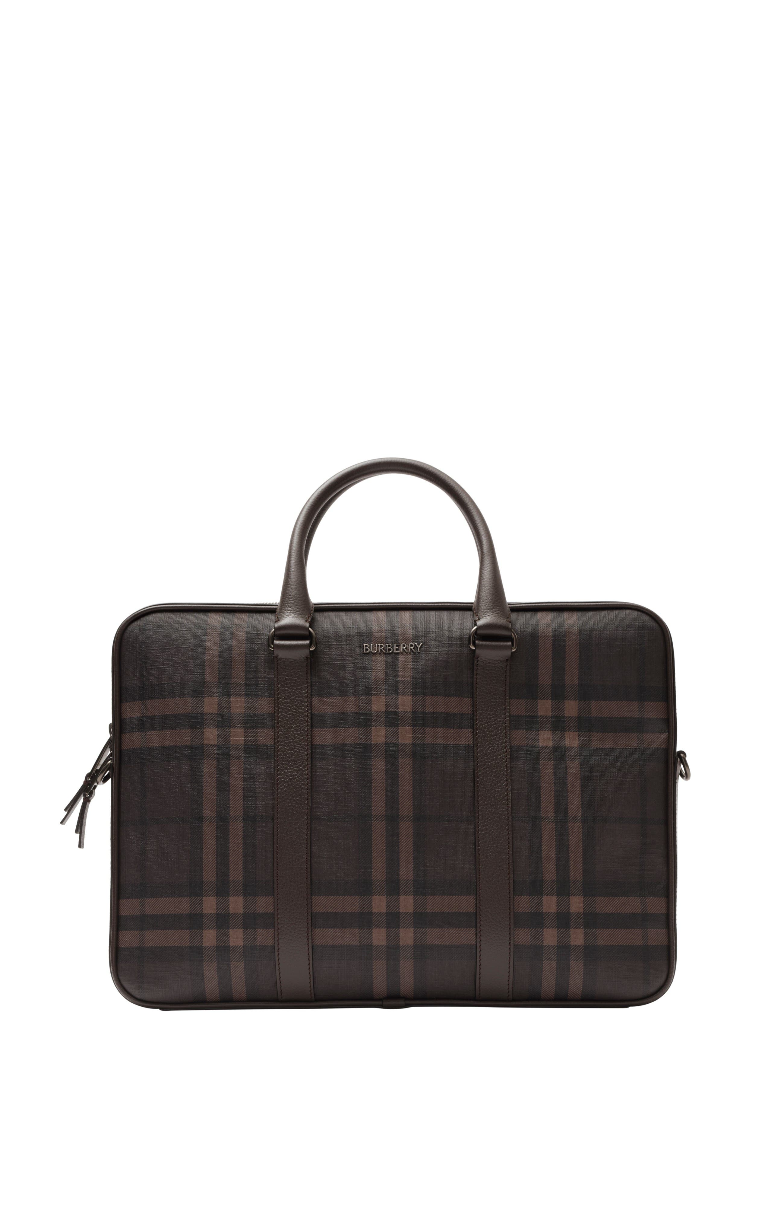 City Check Briefcase, Main, color, Dark brown