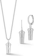 GLAZE JEWELRY Coffe Charm Drop Huggie Hoop Earrings & Necklace Set