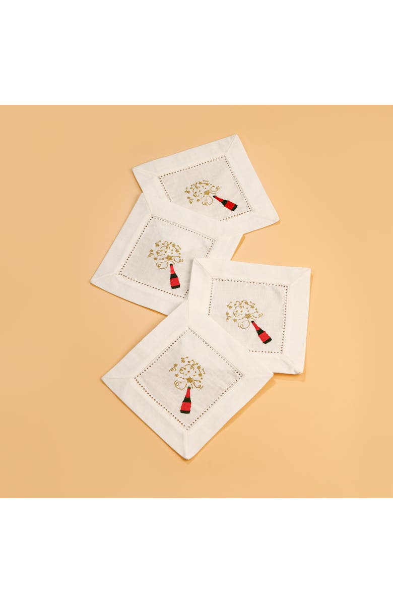 Tiramisu Sip & Sparkle Embroidered Linen Cocktail Napkins, Alternate, color, 