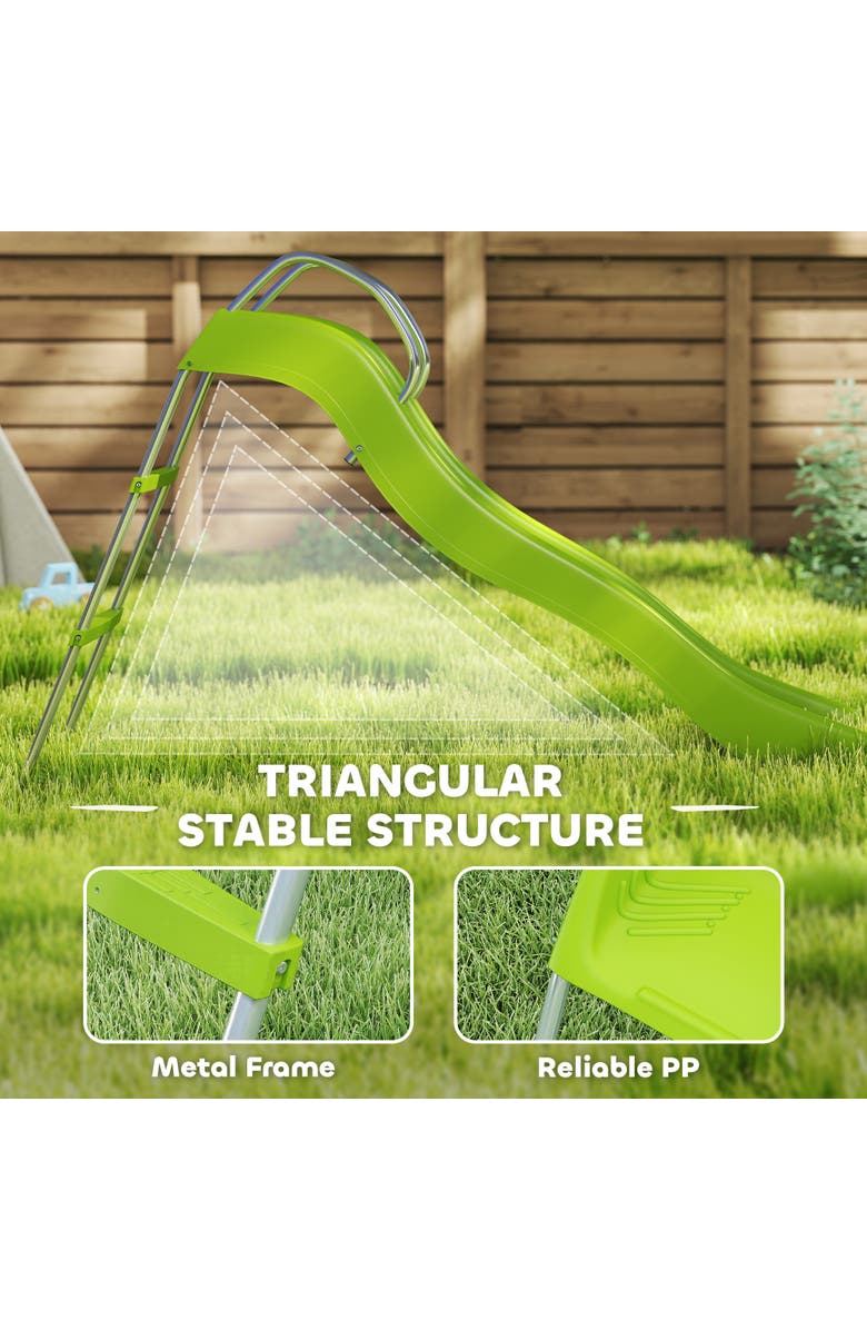 Qaba 5.7FT Outdoor Wave Slide with Climbing Step Ladder, Kids Ages 3-8, Alternate, color, Green