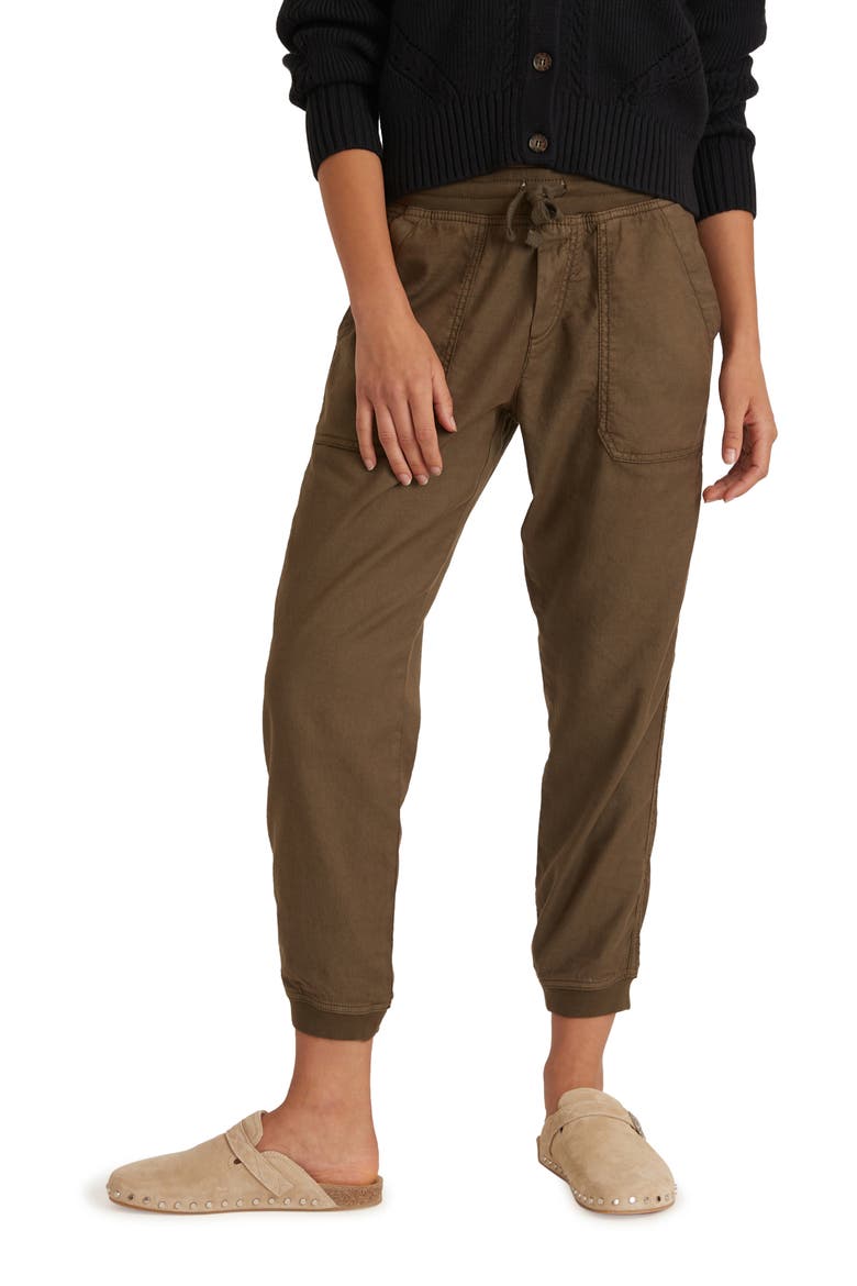 Luna Stretch Linen & Cotton Joggers, Main, color, OLIVE