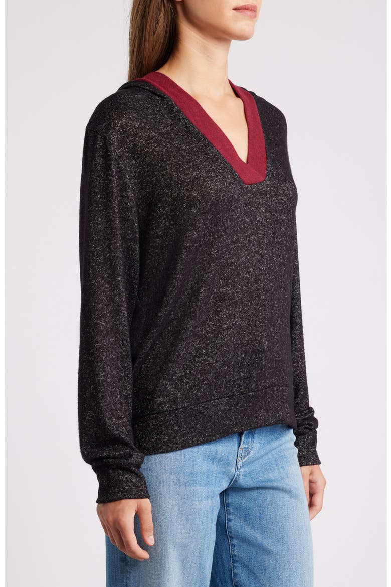 Hooded V-Neck Pullover, Alternate, color, BLACK/ BURGUNDY