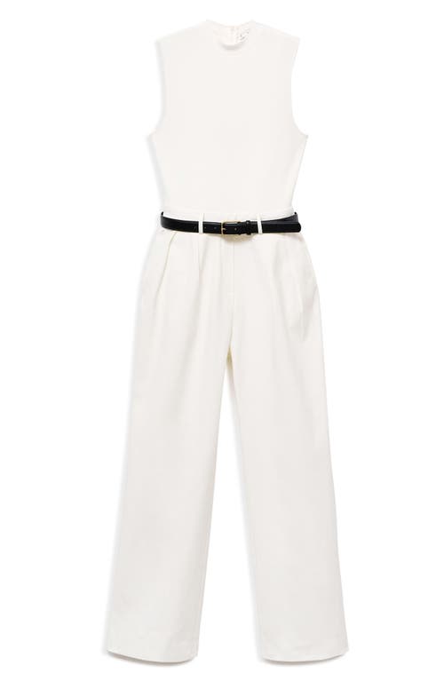 Mango Sleeveless Belted Wide Leg Jumpsuit In White
