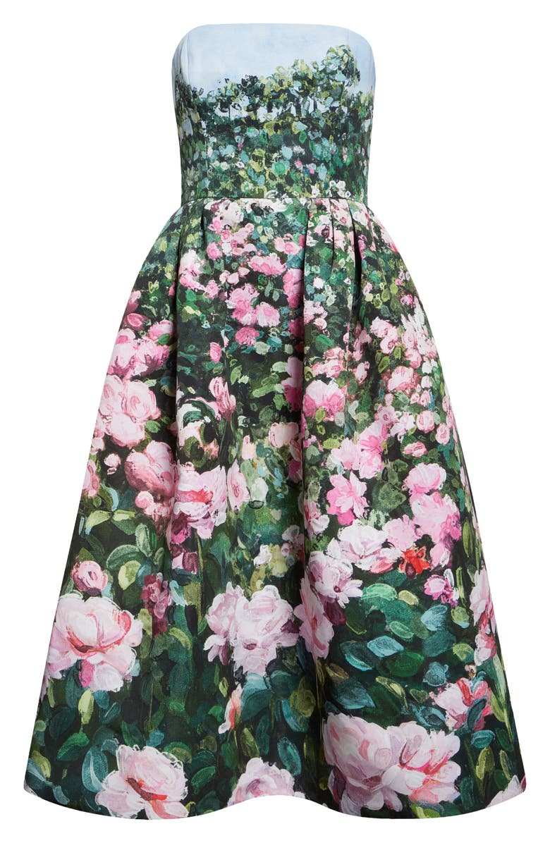 Oscar de la Renta Rose Field Strapless Silk Faille Cocktail Dress, Alternate, color, 