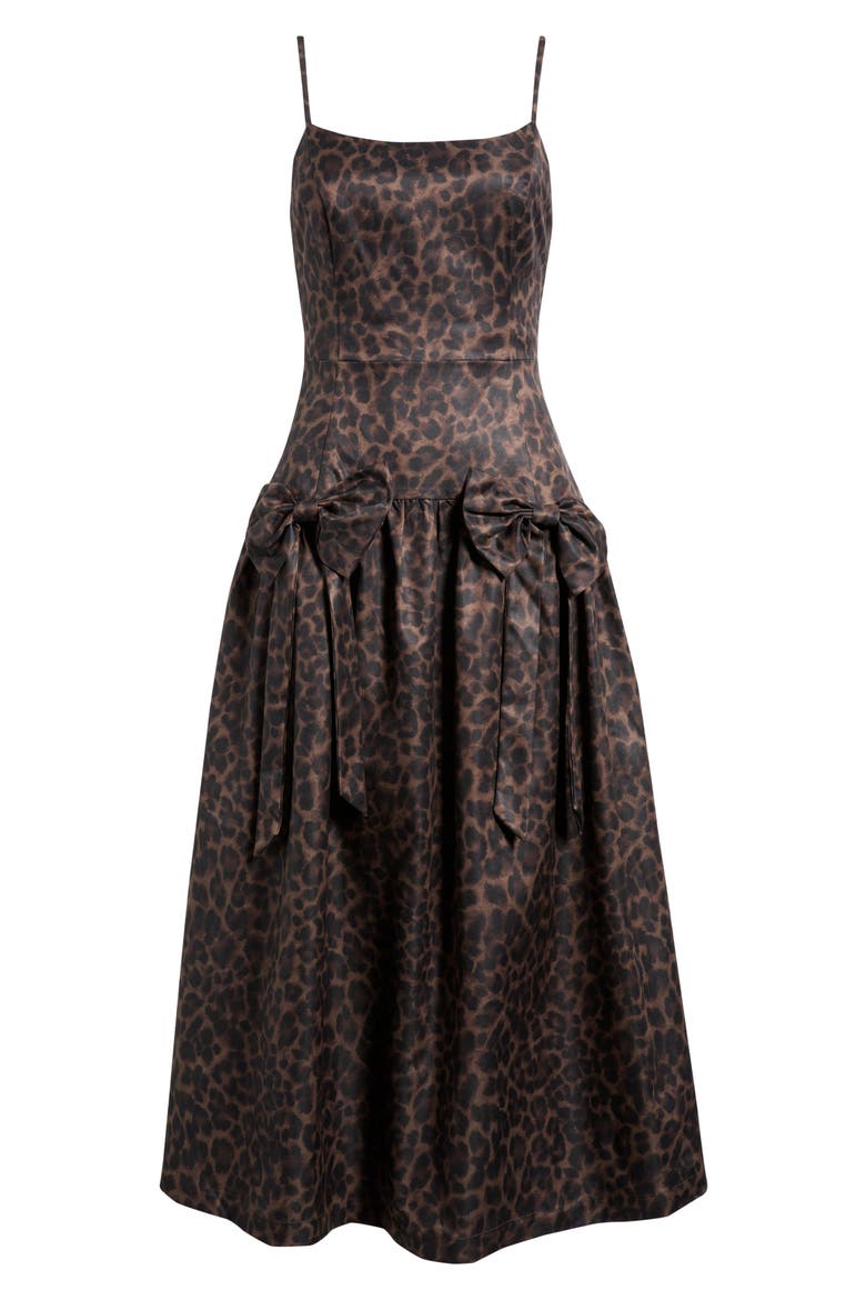 Leopard Bow Front Satin Midi Cocktail Dress, Alternate, color, LEOPARD