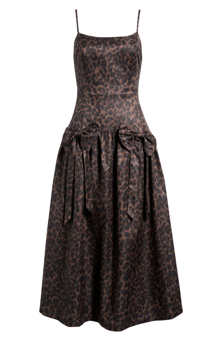 MOON RIVER Leopard Bow Front Satin Midi Cocktail Dress, Alternate, color, Leopard