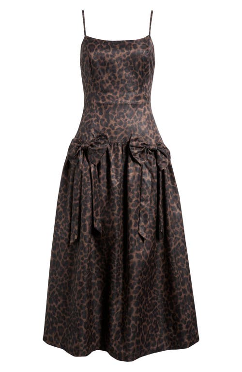 Moon River Leopard Bow Front Satin Midi Cocktail Dress In Animal Print