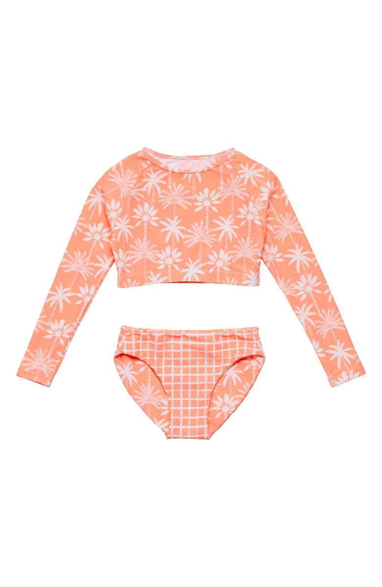 Snapper Rock Kids' Long Sleeve Two-Piece Rashguard Swimsuit, Alternate, color, Orange