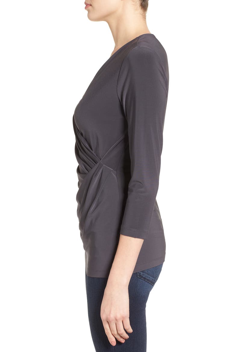 Solid Faux Wrap Top, Alternate, color, PHANTOM