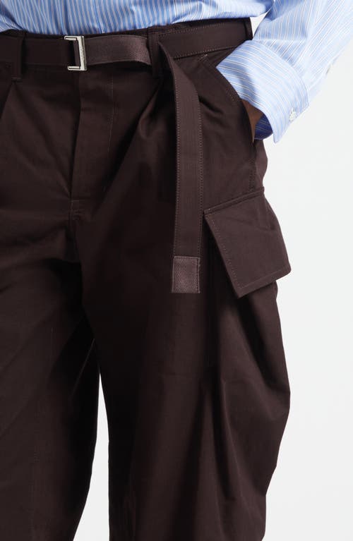 Sacai Belted Cotton & Nylon Ripstop Cargo Pants In Brown