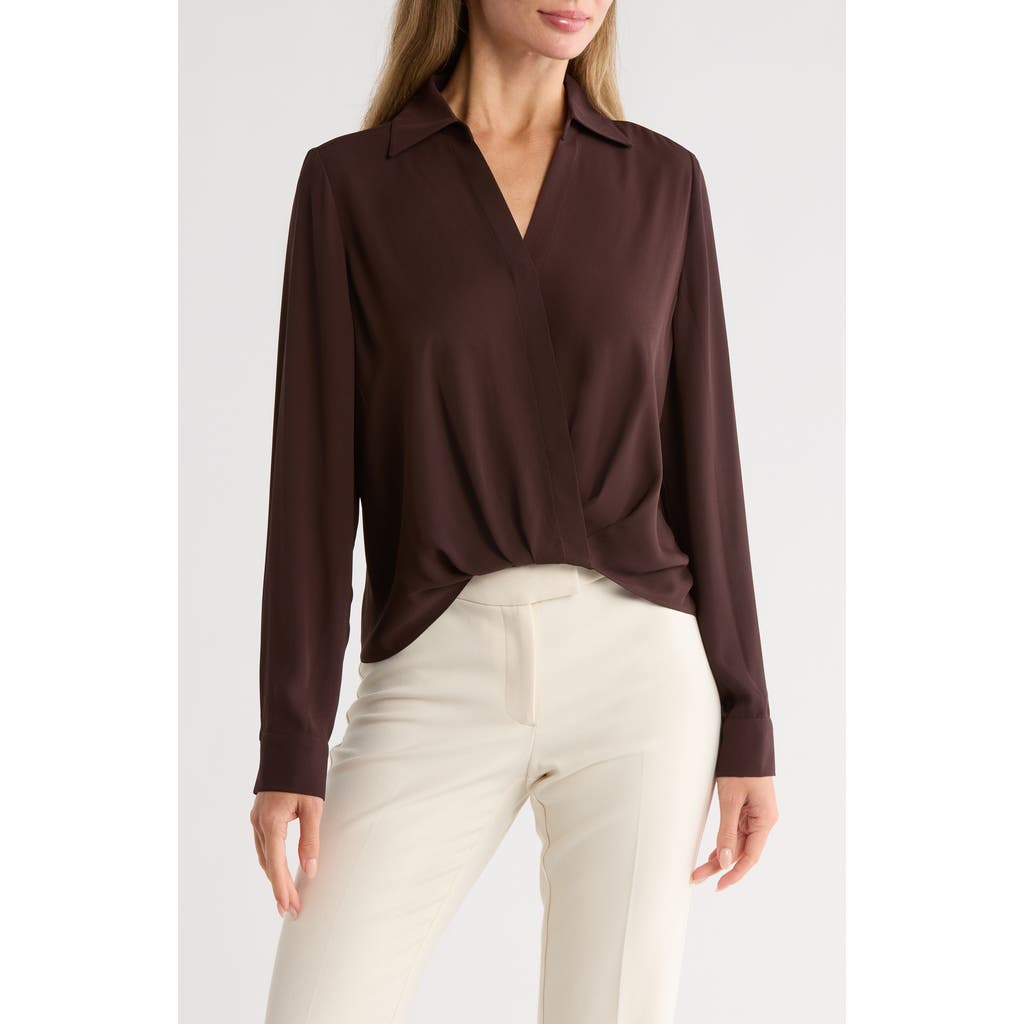 Gemma + Jane Crossover Long Sleeve High-low Top In Brown