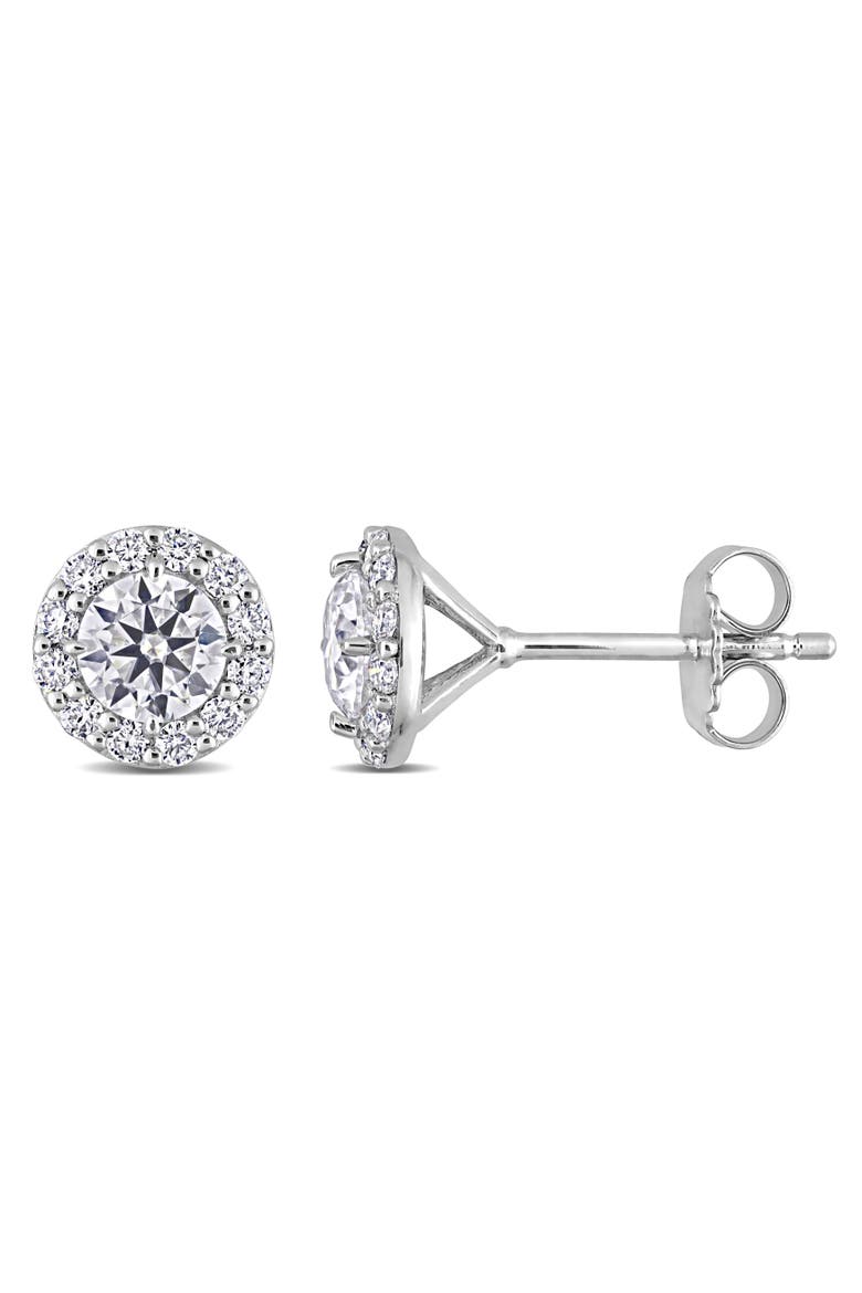Moissanite Round Halo Stud Earrings, Main, color, Sterling Silver
