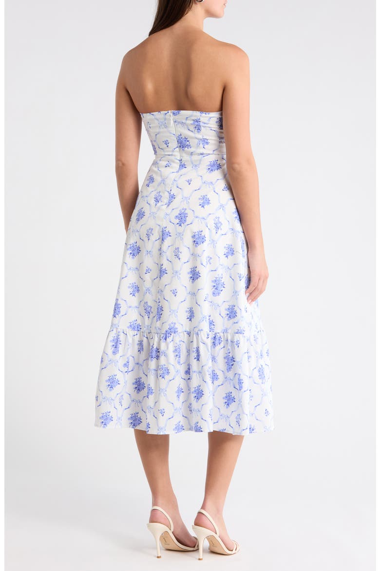 Nia Floral Perline Bow Midi Dress, Alternate, color, WHITE/ BLUE
