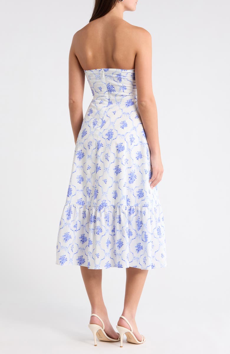 SUGARLIPS Nia Floral Perline Bow Midi Dress, Alternate, color, White/ Blue