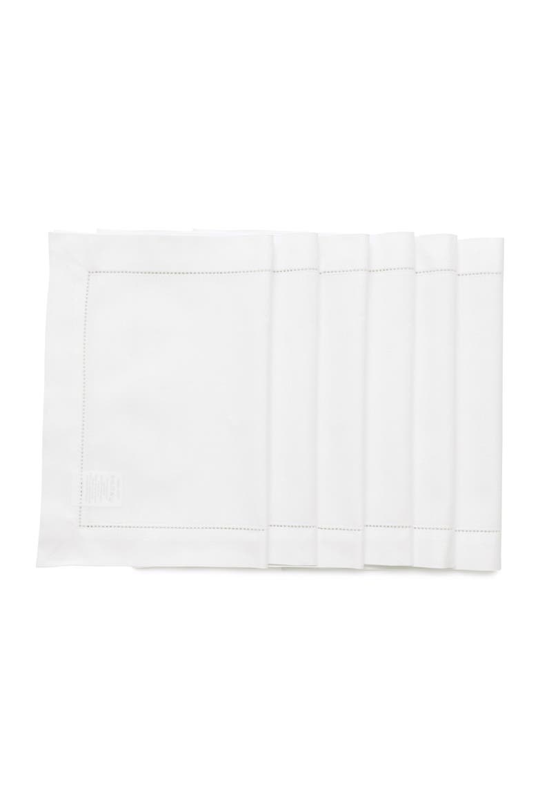 Cotton Linen Hemstitch Placemats Set of 6, 14 x 19 Inch, Main, color, White