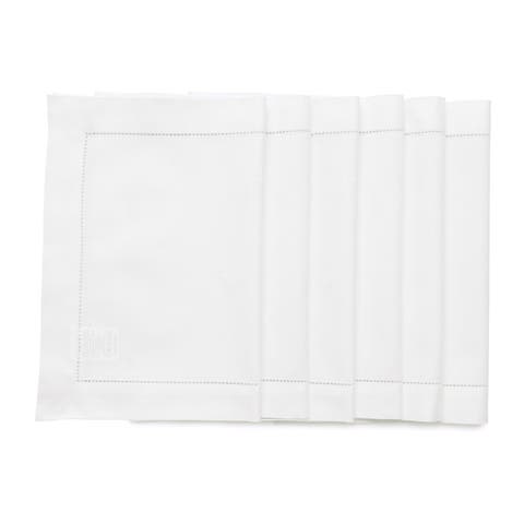 Cotton Linen Hemstitch Placemats Set of 6, 14 x 19 Inch for Dining Table, Holiday and Everyday Table Decor