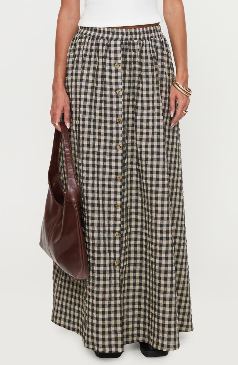 Princess Polly Cartmel Check Maxi Skirt, Main, color, Black / Cream