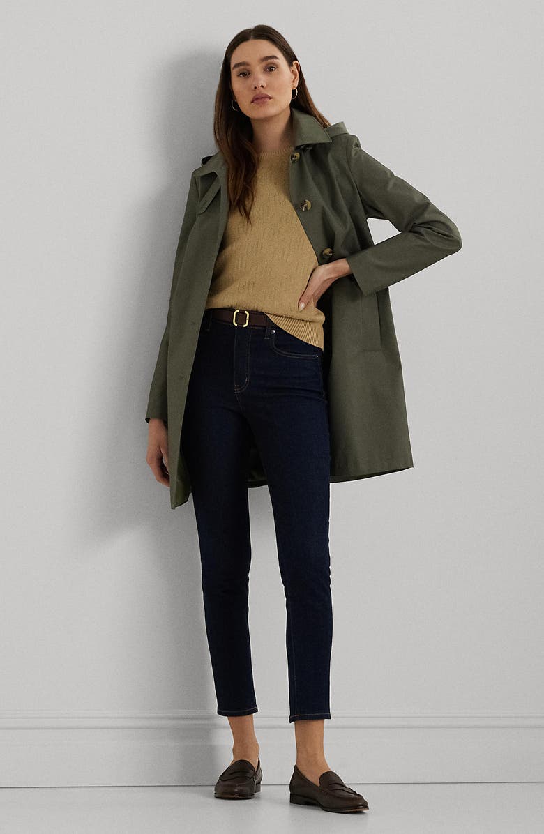 Lauren Ralph Lauren Balmacaan Hooded Raincoat, Alternate, color, Olive Fern