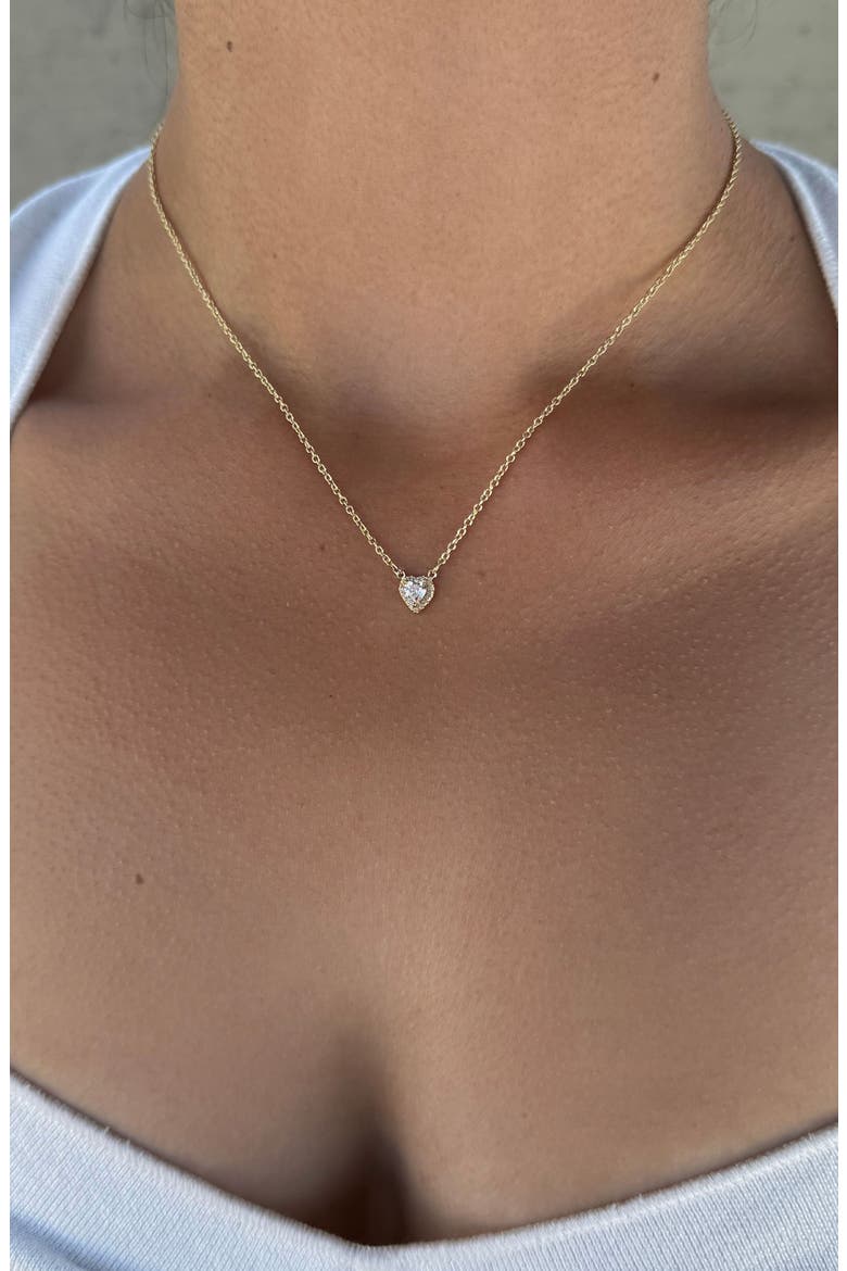 Cubic Zirconia Halo Heart Pendant Necklace, Alternate, color, GOLD