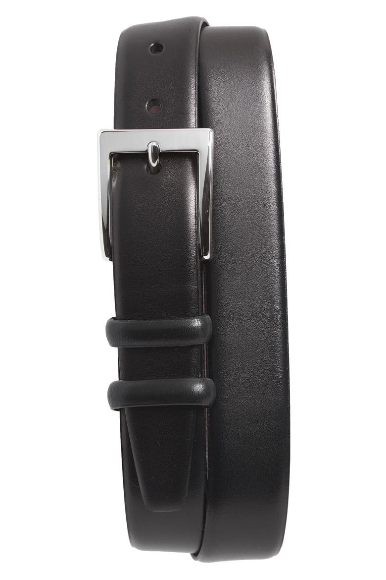 Double Buckle Leather Belt, Alternate, color, BLACK