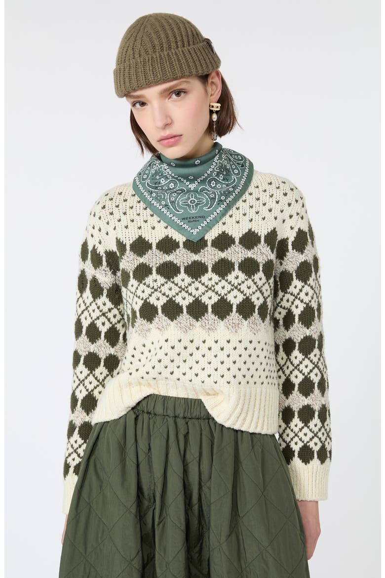 Geometric Virgin Wool Blend Sweater, Alternate, color, KAKI