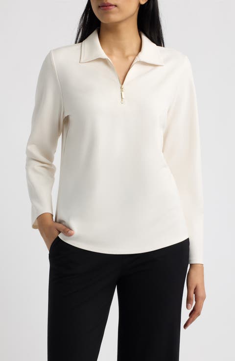 Bracelet Sleeve Zip Front Knit Top