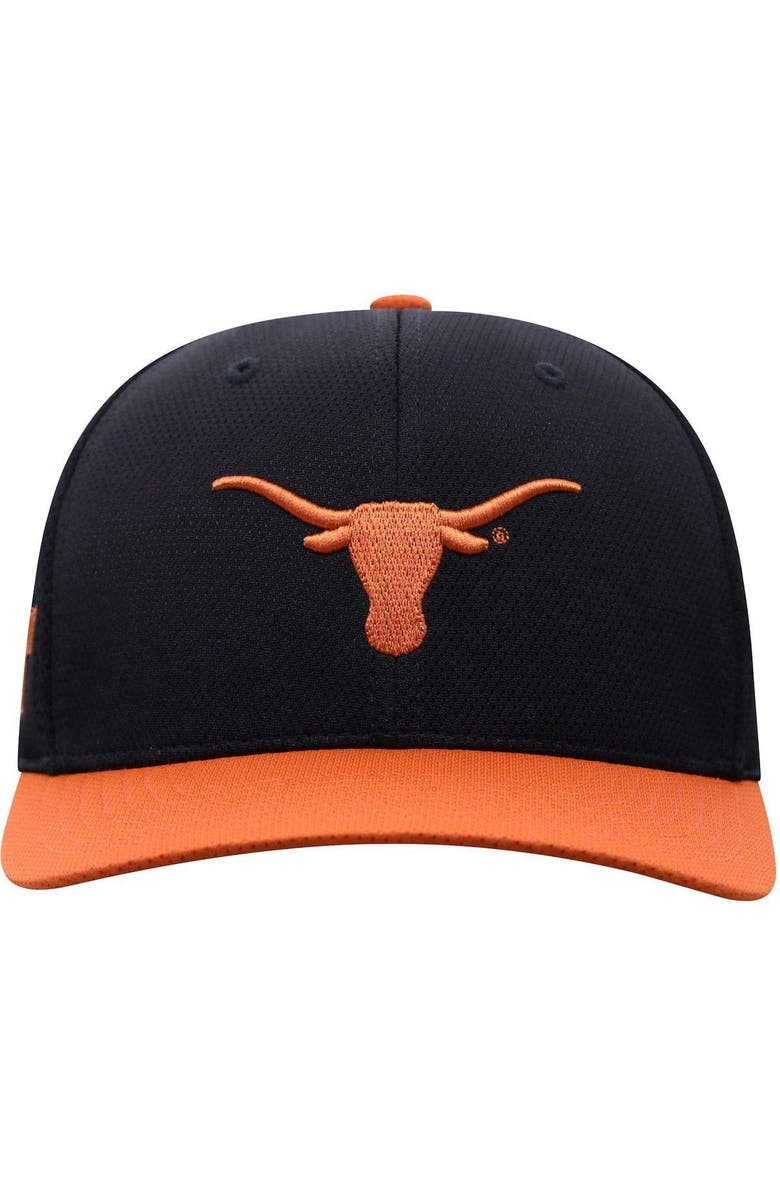TOP OF THE WORLD Men's Top of the World Black/Texas Orange Texas Longhorns Two-Tone Reflex Hybrid Tech Flex Hat, Alternate, color, Black