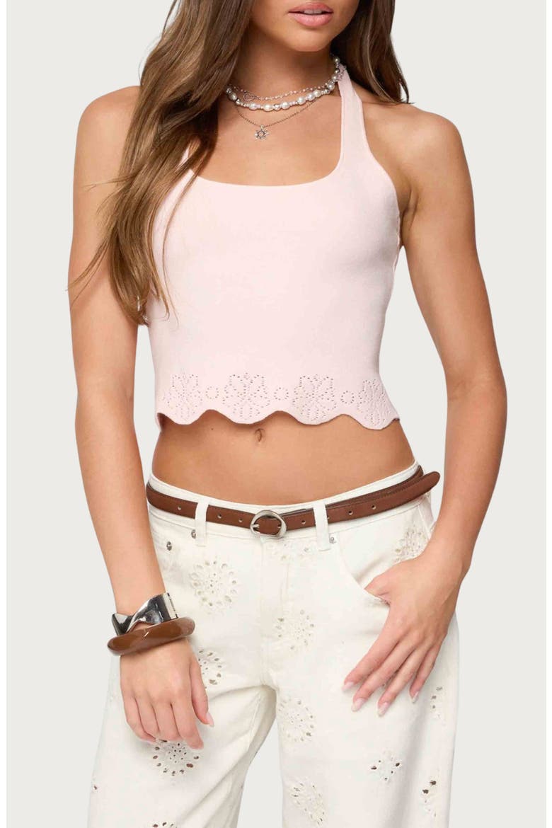 Jazmyn Scallop Halter Top, Main, color, LIGHT-PINK