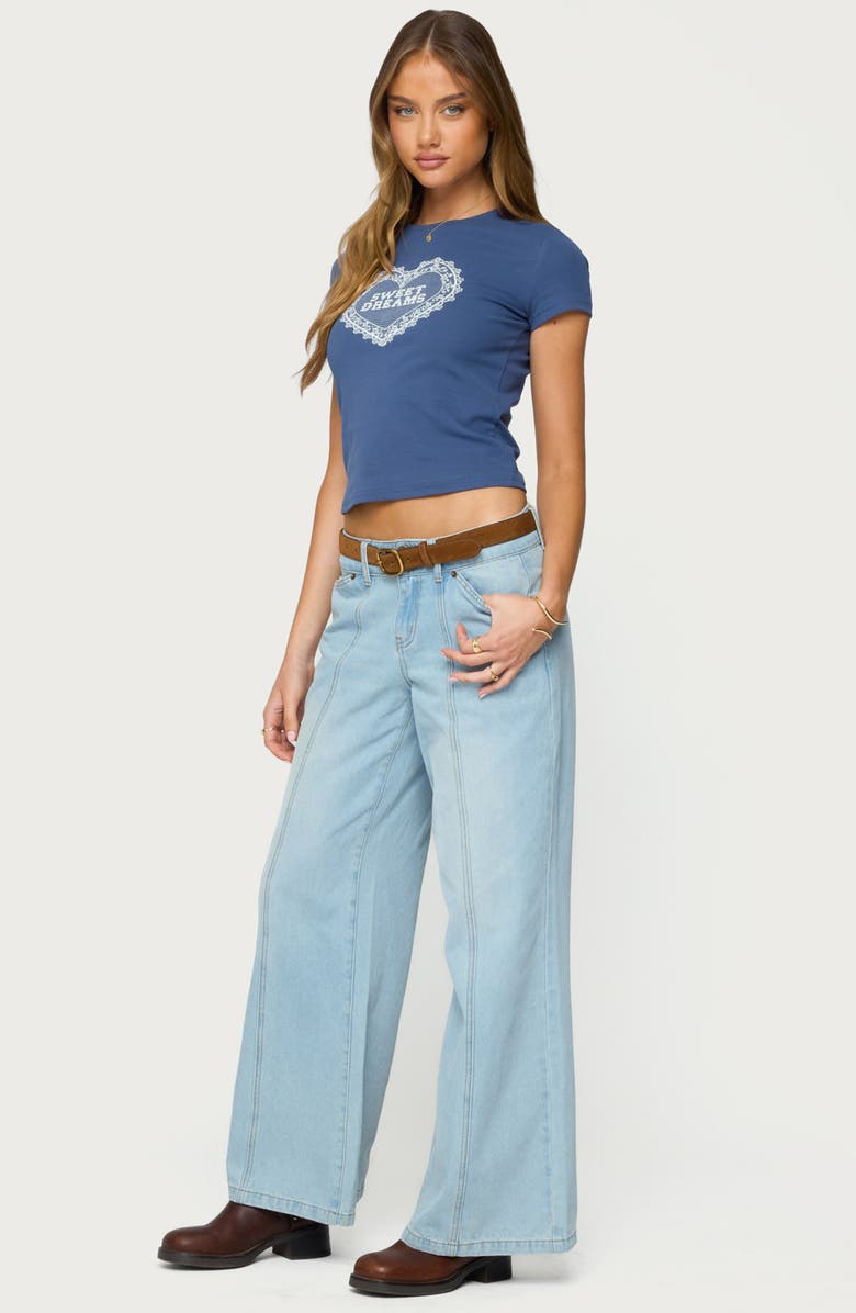 EDIKTED Sweet Dreams Crop Stretch Cotton Graphic T-Shirt, Alternate, color, Navy