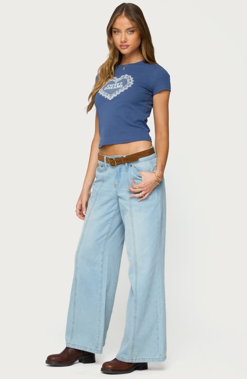 Edikted Sweet Dreams Crop Stretch Cotton Graphic T-shirt In Blue