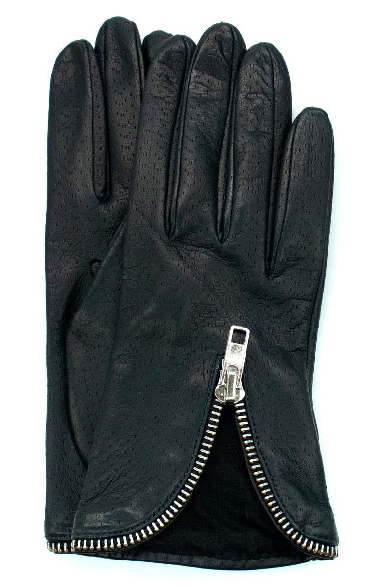 Portolano Zip Cuff Leather Gloves, Main, color, Black