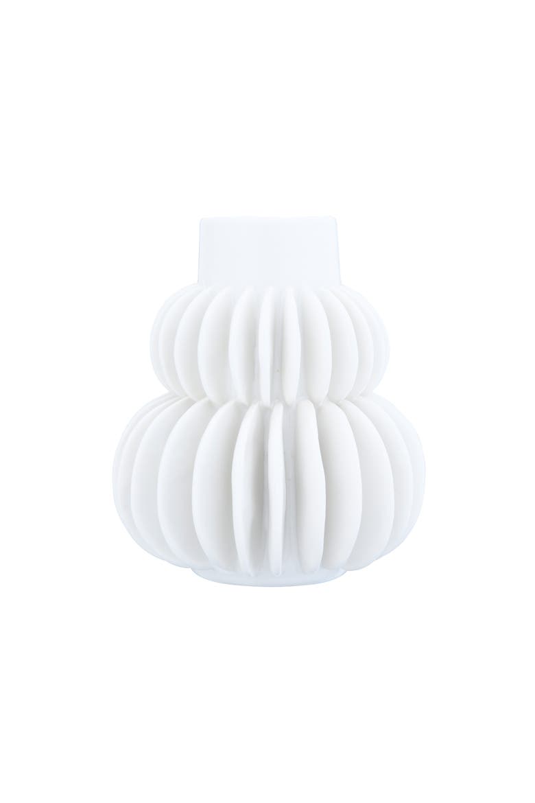 Stoneware Vase with Half Circle Pleated Design, White, Main, color, White