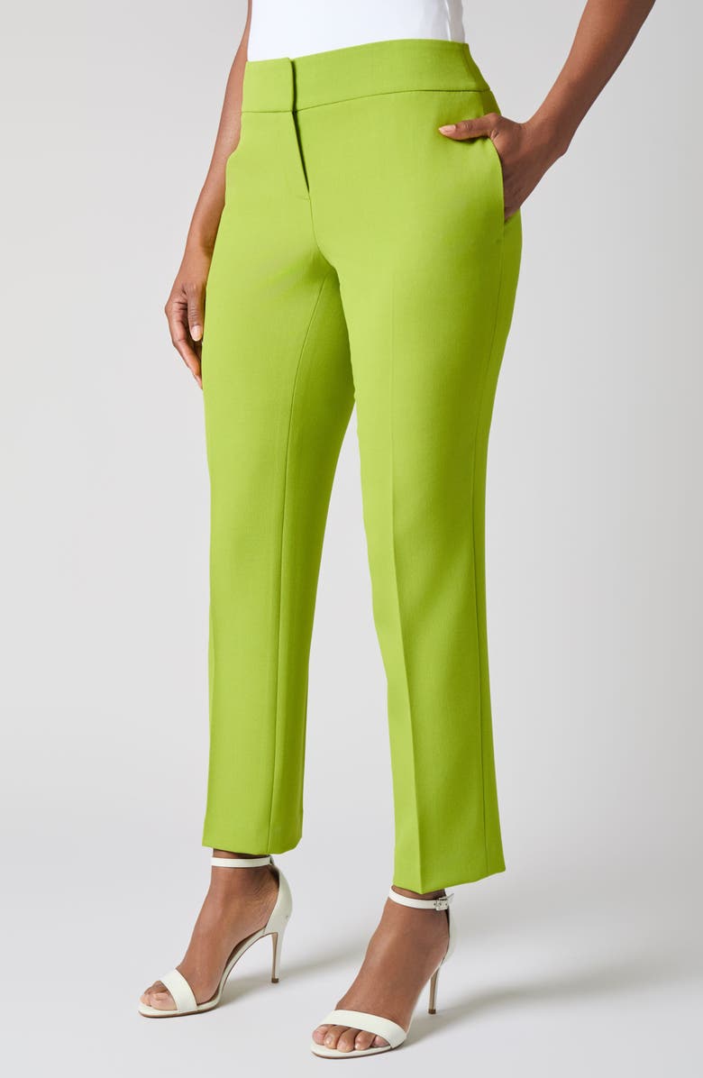 KASPER Flat Front Slim Pants, Alternate, color, Kiwi