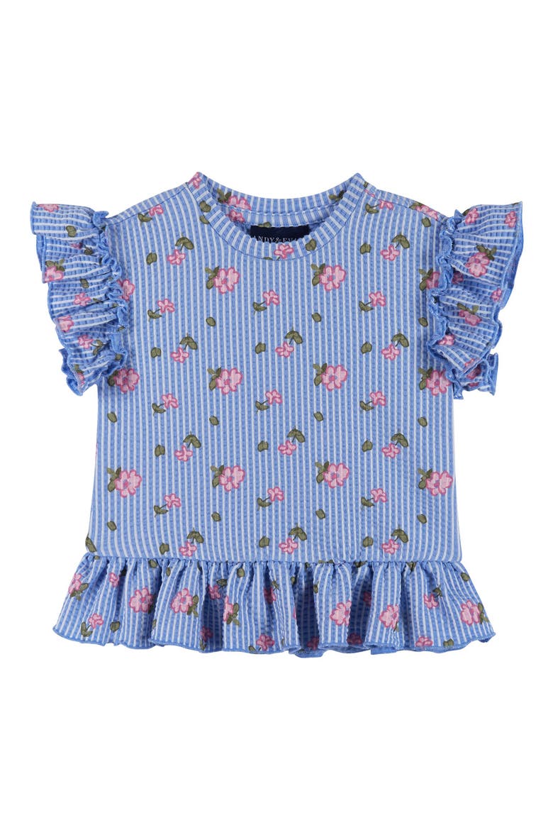 Ruffle Seersucker Top & Pants Set, Alternate, color, BLUE FLORAL