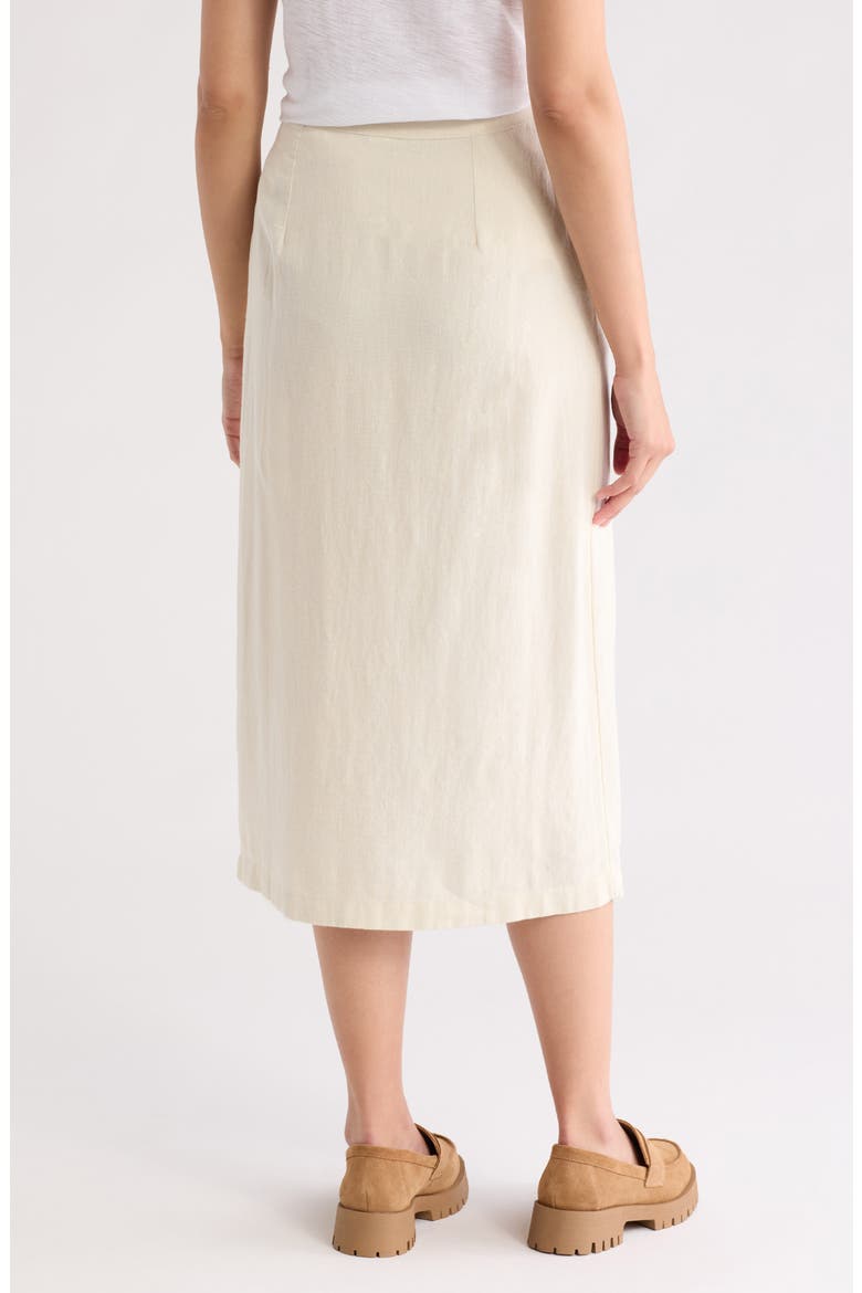 Faux Wrap Linen Blend Midi Skirt, Alternate, color, IVORY DOVE