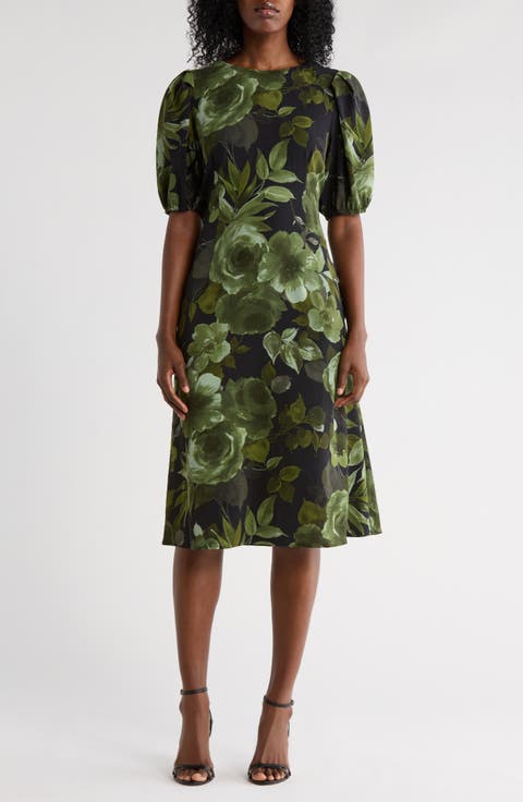 Floral Puff Sleeve A-Line Dress
