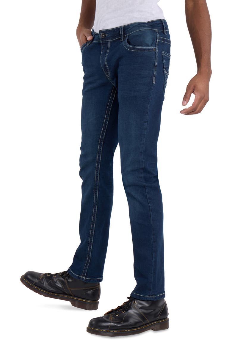 Saddle Stitch Stretch Straight Leg Jeans, Alternate, color, DARK BLUE