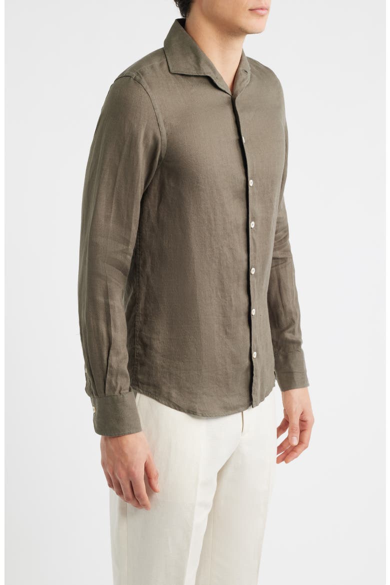 Seaside Linen Button-Up Shirt, Alternate, color, OLIVE